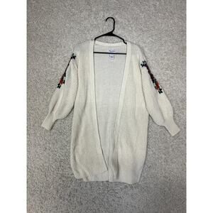 Arizona Jeans CO Cardigan Sweater Womens XS Cream Open Casual Embroidered